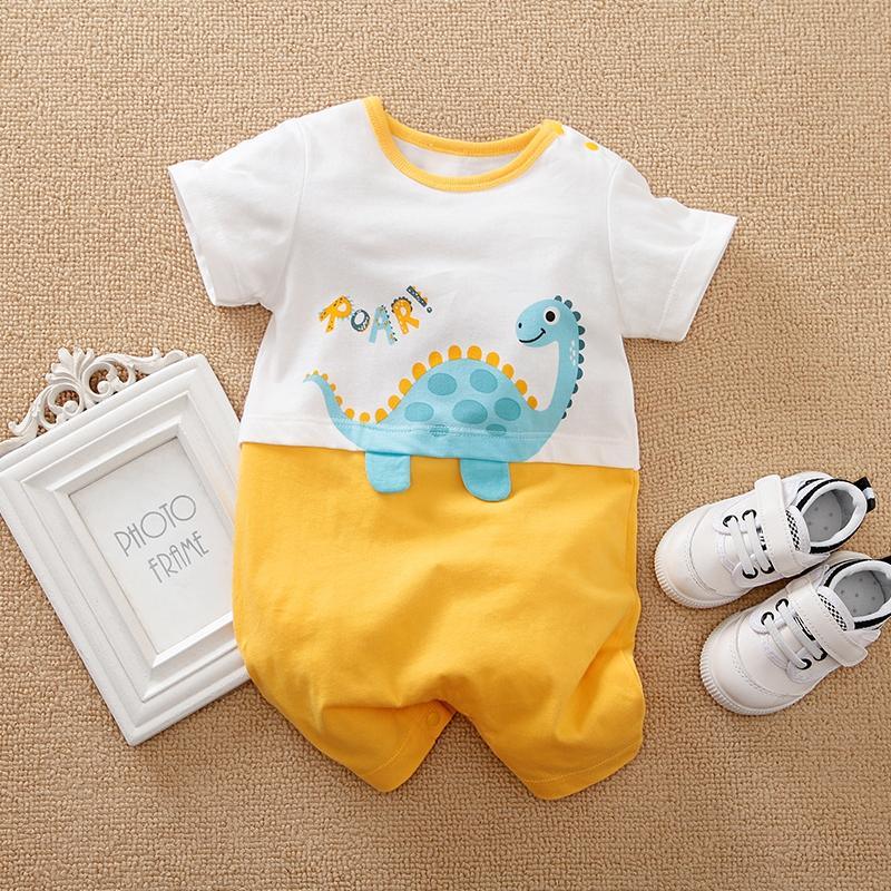 Baby Boy Cartoon Dinosaur Pattern Color-block Jumpsuit - PrettyKid