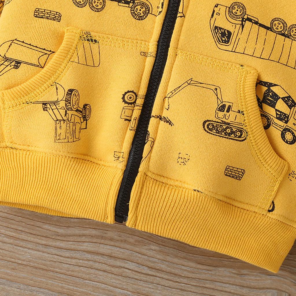 Baby Boys Cartoon Yellow Car Print Coat Jumpsuit Pants Set Wholesale Baby Clothes Online - PrettyKid