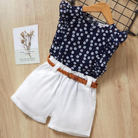 2-piece Floral Sleeveless Polka Dot Printed T-Shirt and Shorts Set - PrettyKid