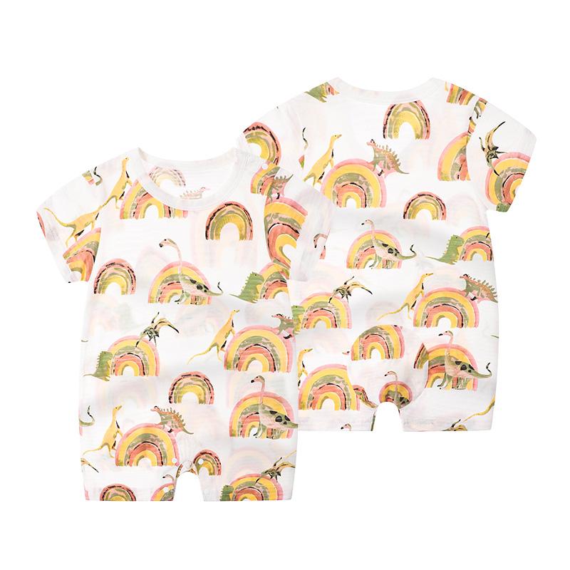 Baby Boy Dinosaur Print Rainbow Pattern Romper - PrettyKid