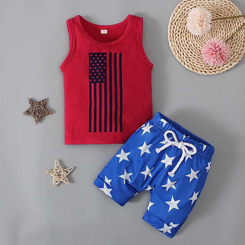 6months-3years Toddler Boy Sets Independence Day Tank Top & Star Print Shorts 2-Piece Set - PrettyKid