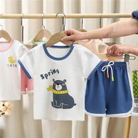 Grow Boy Bear Pattern Pajamas Sets - PrettyKid