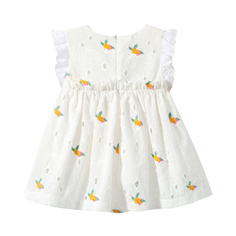 9months-4years Baby Girl Summer Dress Cute Pastoral Flying Sleeves Fresh Embroidery Wholesale Baby Clothes In Bulk - PrettyKid
