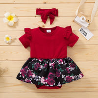 Baby Girl Floral Color-block Bodysuit - PrettyKid