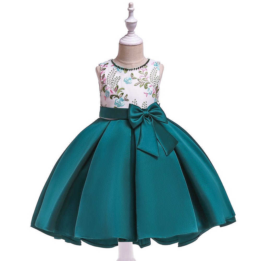 3-12Y Big Girl Clothing Gown Flower Bow Trailing Dresses Wholesale Kids Boutique Clothing - PrettyKid