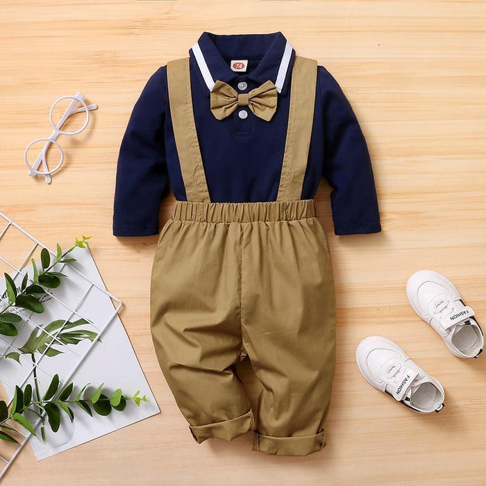 2-piece Bowknot Polo Shirt & Bib Pants for Baby Boy - PrettyKid