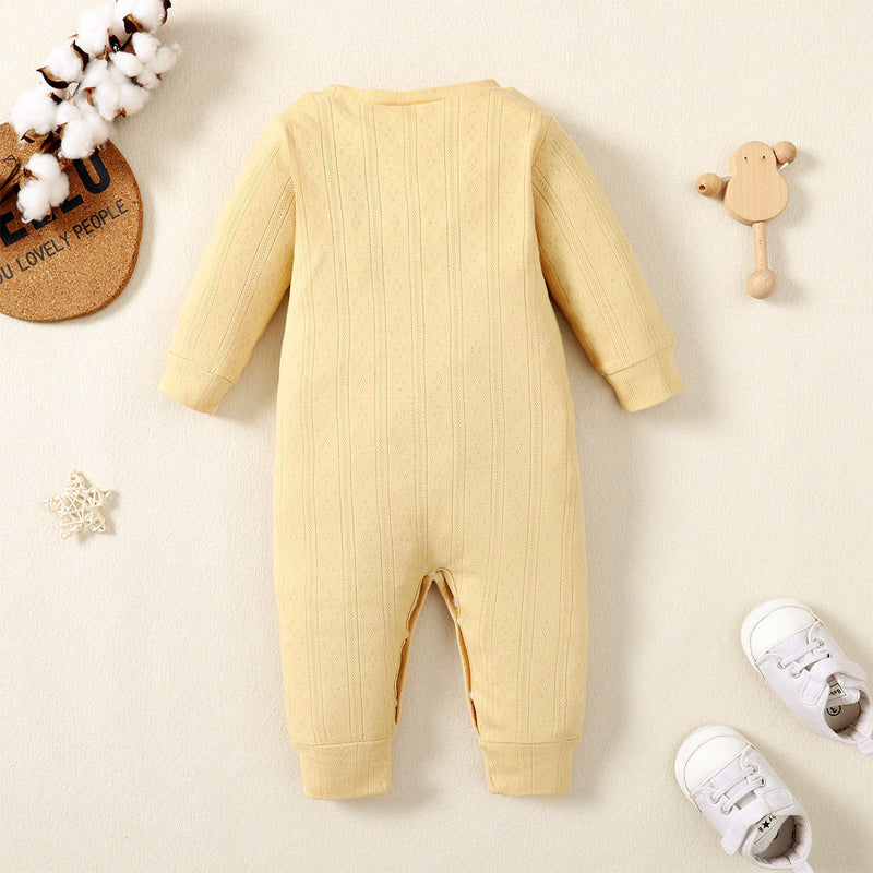 Wholesale Baby Solid Color Round neck Long-sleeved Long-leg Romper in Bulk - PrettyKid
