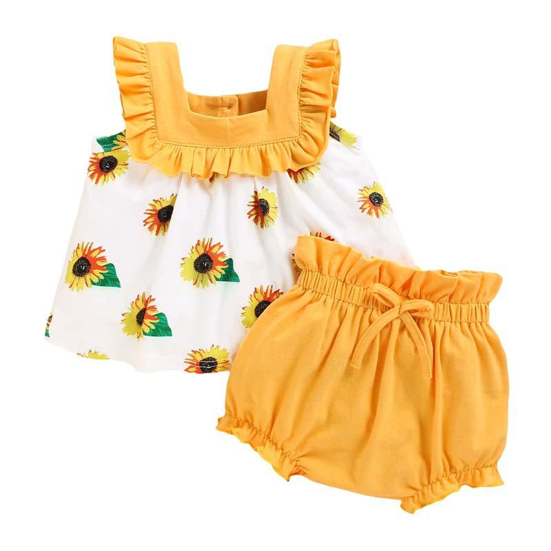 2-Pieces Sunflower Print suit For Toddler Girls - PrettyKid