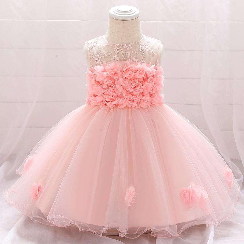 Baby Girl 3D Flower Decor Sleeveless Mesh Formal Dress - PrettyKid