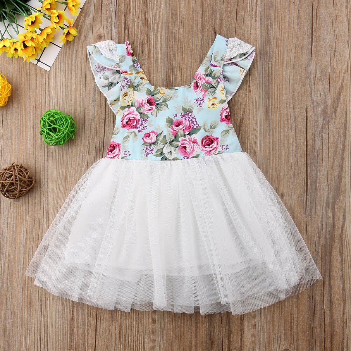 Toddler Girls Dress Lace Floral Mesh Dress - PrettyKid