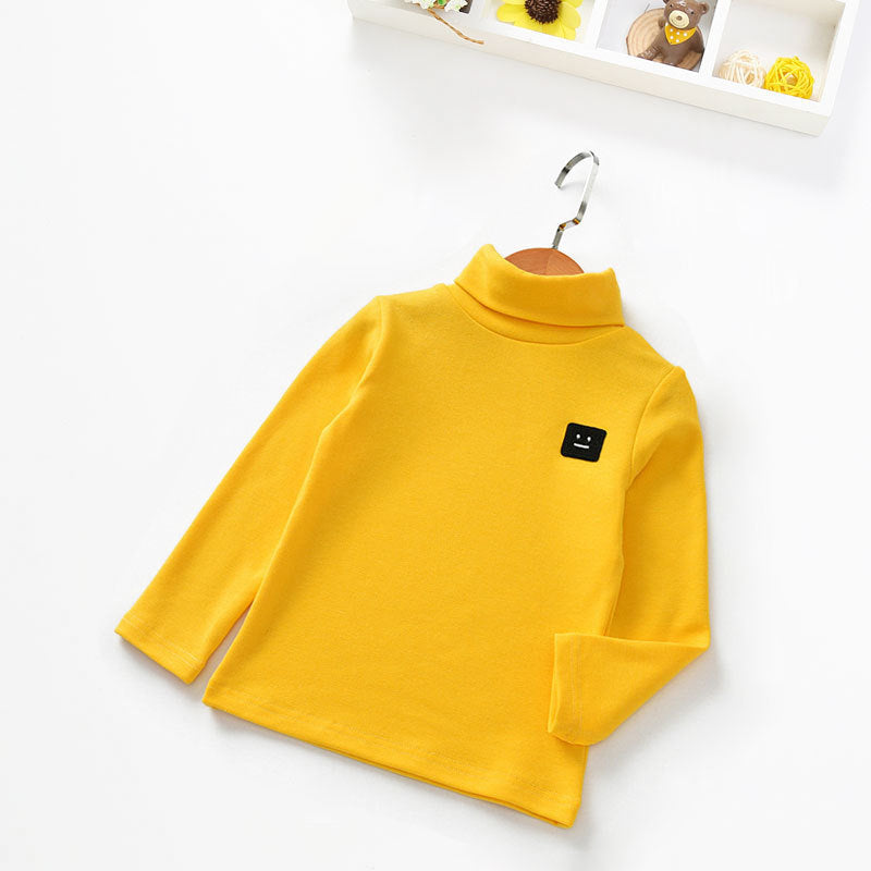 Toddler Kids Boys and Girls Solid Color High Collar Cute Print Bottoming Shirt Children's Long Sleeved T-shirt - PrettyKid