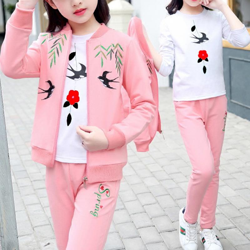 3-piece Swallow Pattern Coat & Sweatshirt & Pants for Girl - PrettyKid