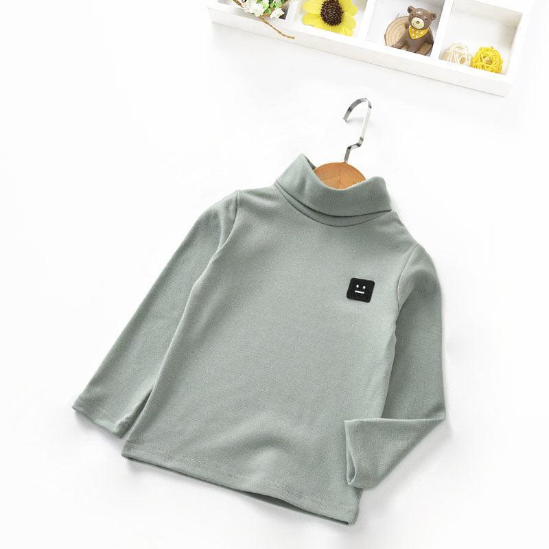 Toddler Kids Boys and Girls Solid Color High Collar Cute Print Bottoming Shirt Children's Long Sleeved T-shirt - PrettyKid