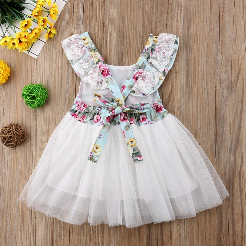 Toddler Girls Dress Lace Floral Mesh Dress - PrettyKid