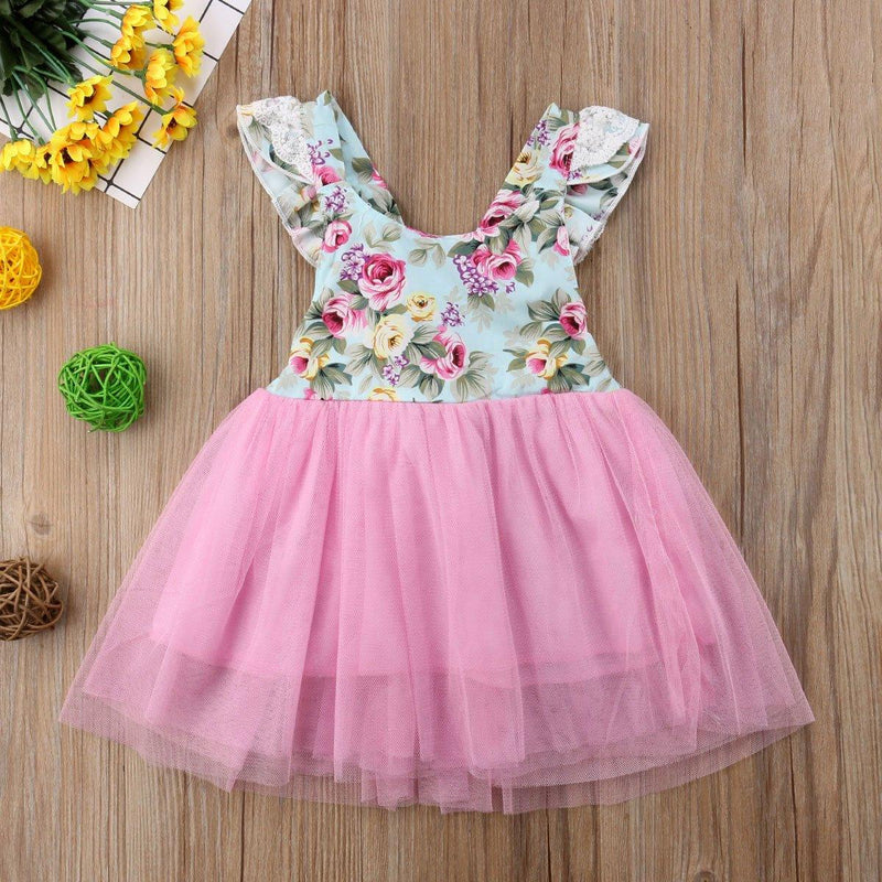 Toddler Girls Dress Lace Floral Mesh Dress - PrettyKid