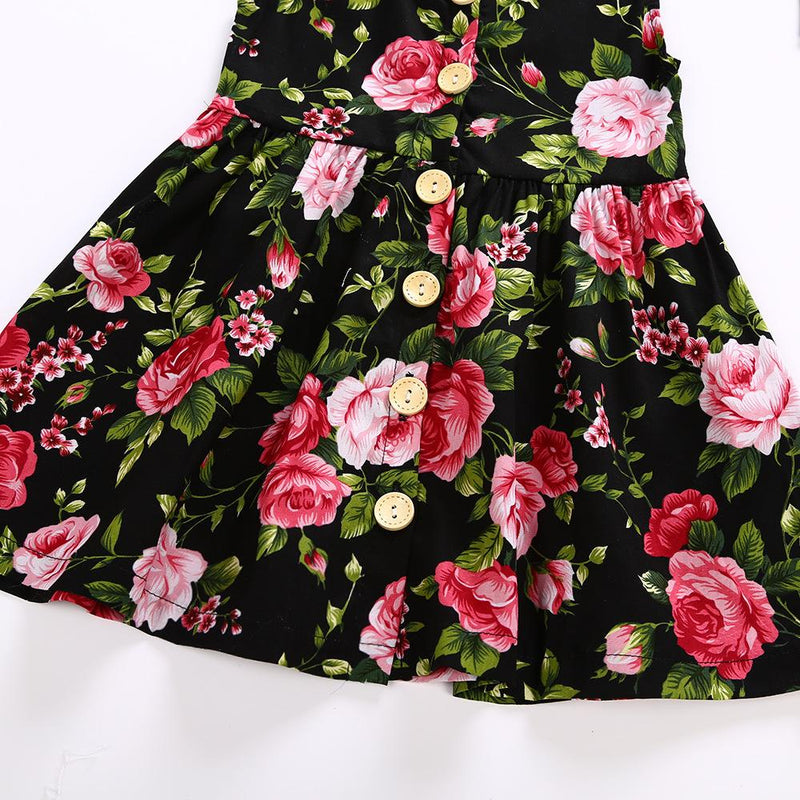Toddler Girls Tank Dress Black Flower Princess Skirt & Headband - PrettyKid