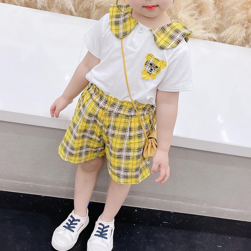 Toddler Girl Bear Pattern Plaid Suit - PrettyKid