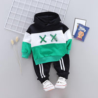 2pcs Fashion Color-block Print Hoodies and Pants Wholesale children's clothing - PrettyKid