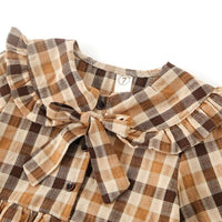 Girls Plaid Doll Collar Long Sleeve Dress Preppy Style Princess Skirt - PrettyKid