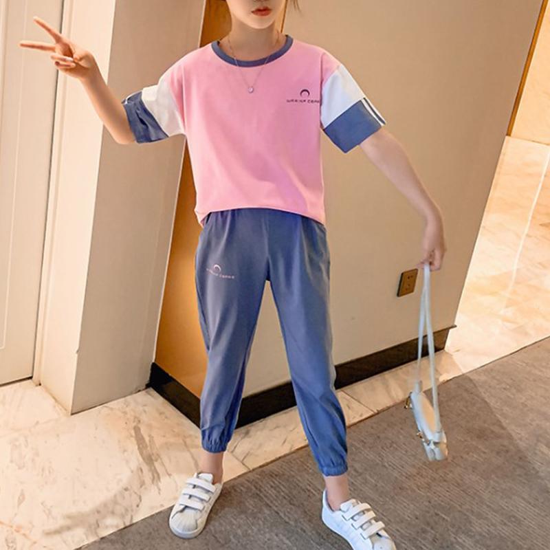 2-piece Casual Color-block T-shirt and Pants Sets - PrettyKid