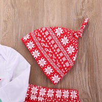 Christmas Dress Baby Letter Snowflake Print One-piece Dress Pants Hat Set - PrettyKid