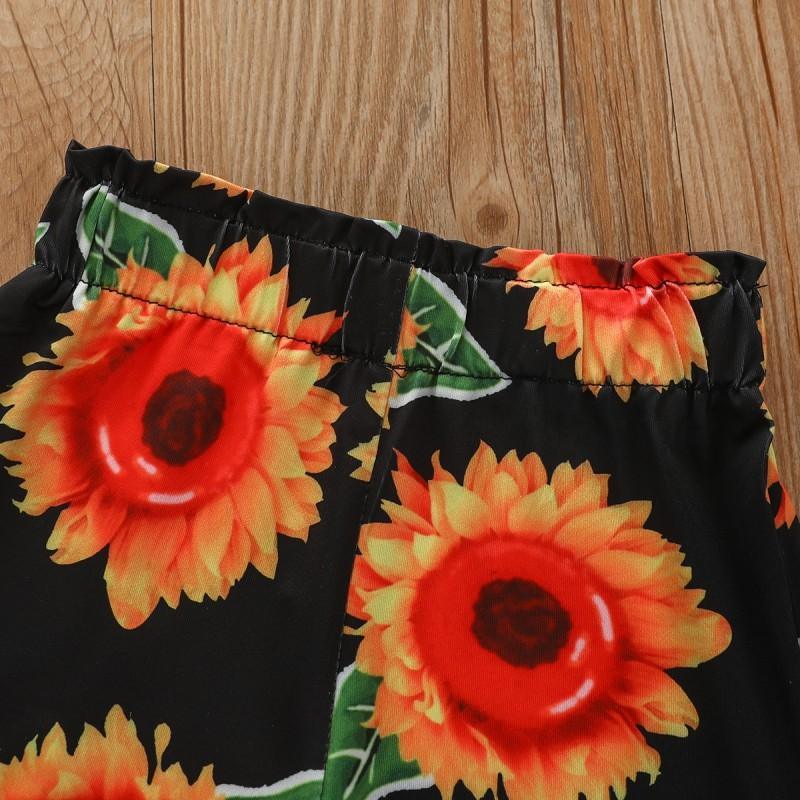 Letter Print Tank and Sunflower Print Shorts Set Wholesale children's clothing - PrettyKid