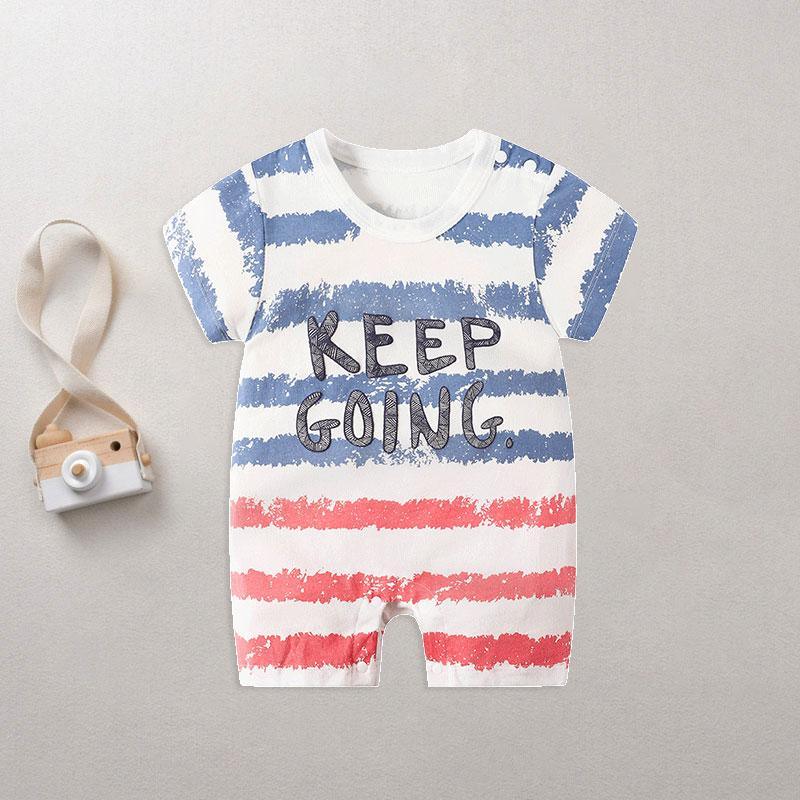 Baby Letter Pattern Striped Bodysuit - PrettyKid