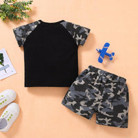 Grow Boy Love Letter Camouflage Sleeves Top & Shorts - PrettyKid