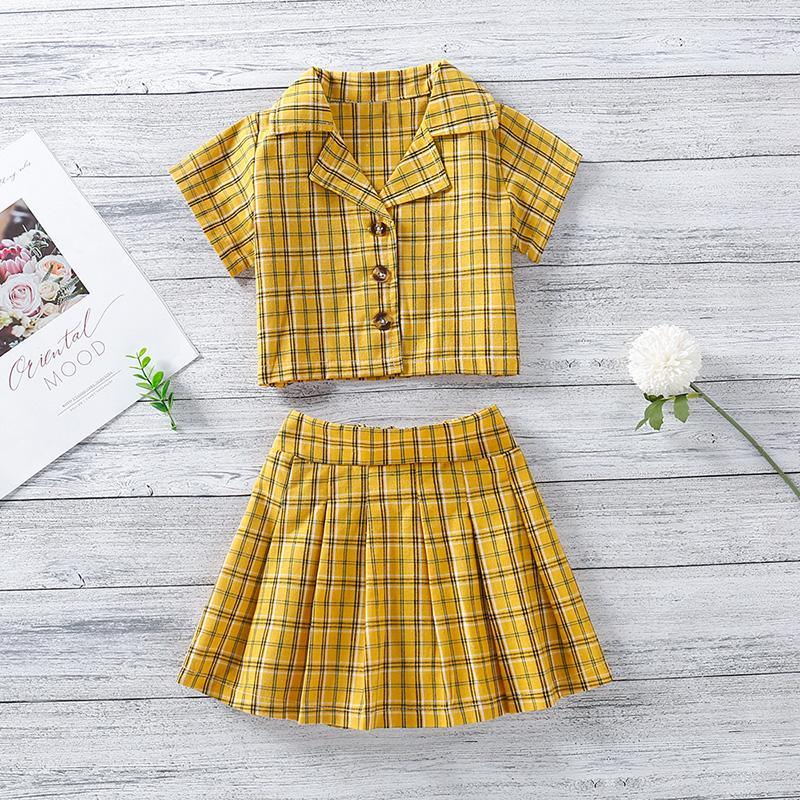 Toddler Girl Plaid Short-sleeve Blouse & Plaid Pleated Skirt Children's Clothing - PrettyKid