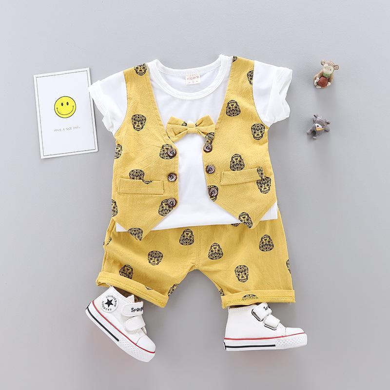 2-piece Fashion Plaid Bow Gentry T-shirt and Casual Suits - PrettyKid