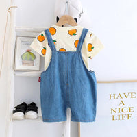 2pcs Fashion Bear Cartoon Print T-shirt and Jumpsuits - PrettyKid