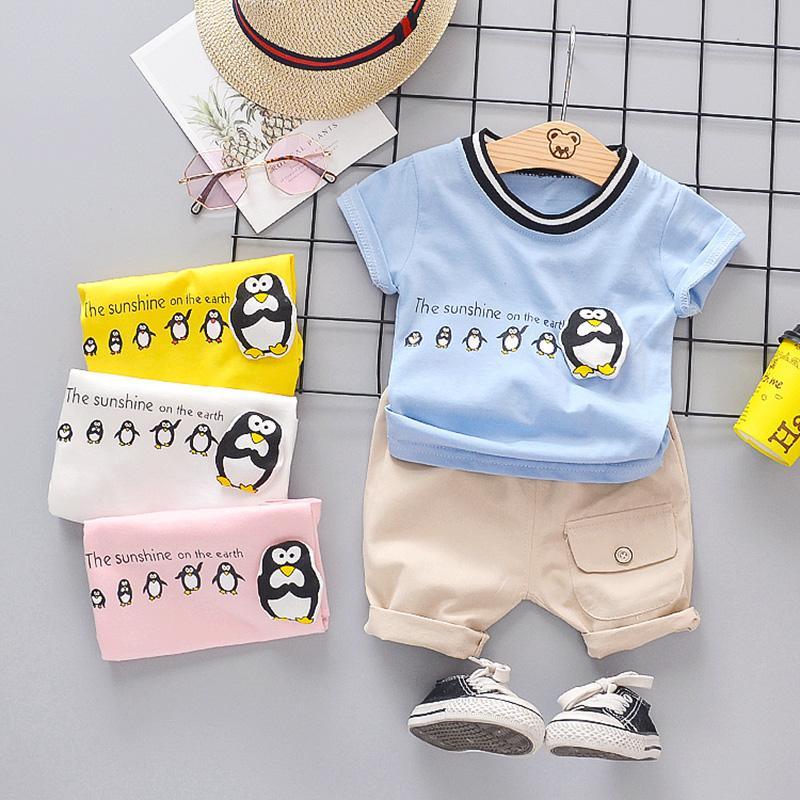 2-piece Penguin Pattern T-shirt & Shorts for Children Boy - PrettyKid