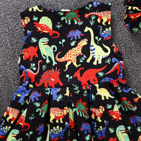 Toddler kids girls cartoon dinosaur print sleeveless bow dress - PrettyKid