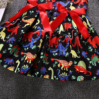 Toddler kids girls cartoon dinosaur print sleeveless bow dress - PrettyKid