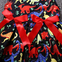 Toddler kids girls cartoon dinosaur print sleeveless bow dress - PrettyKid