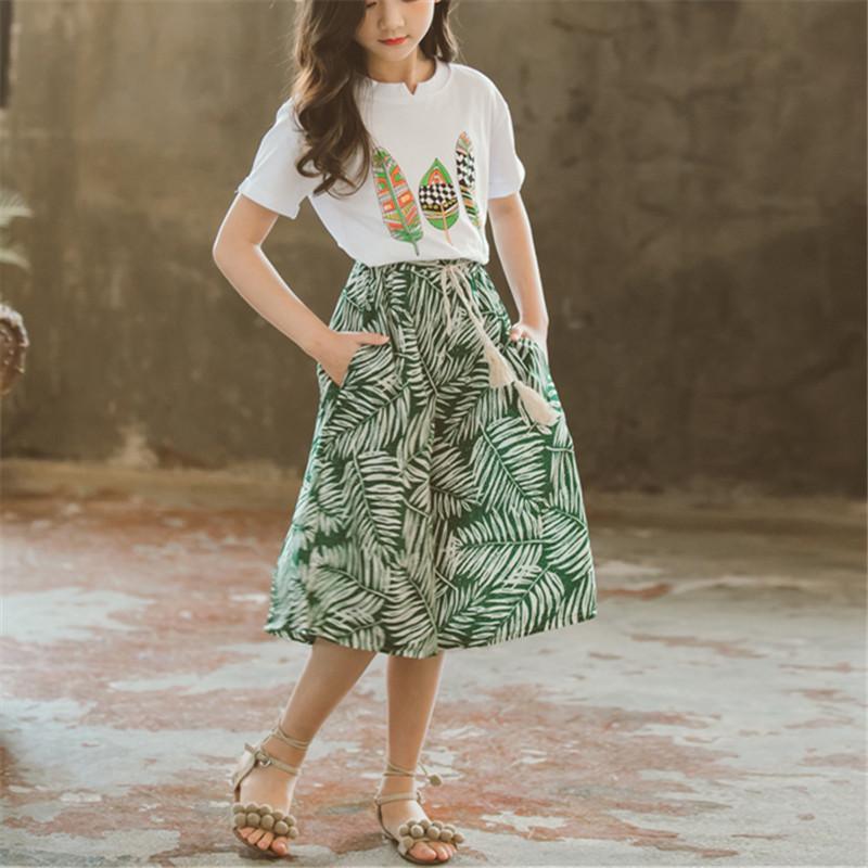 2-piece Plant Printed T-Shirt&Skirt for Girl - PrettyKid