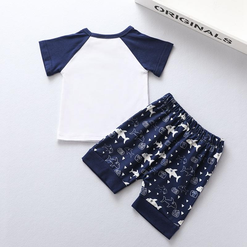 Baby Boy Color-block Letter Pattern T-Shirt & Shark Pattern Shorts Wholesale Children's Clothing - PrettyKid