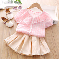 2-piece Plaid Ruffle T-shirt & Skirt for Toddler Girl - PrettyKid