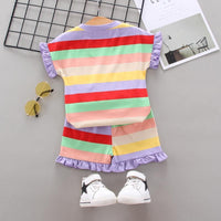 Toddler Girl Rainbow Gradient Stripe Suit Wholesale Children's Clothing - PrettyKid