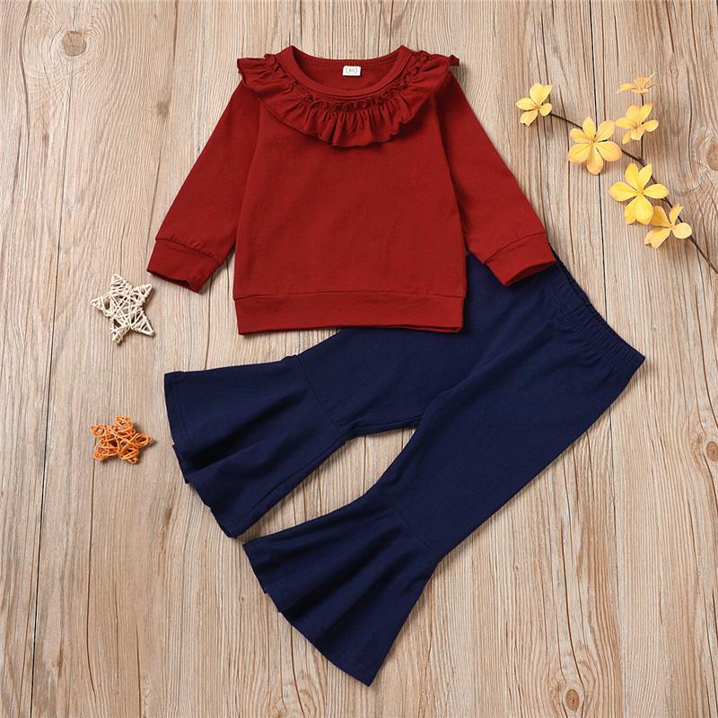 2-piece Ruffle Long Sleeve Shirt & Flared Pants for Toddler Girl - PrettyKid