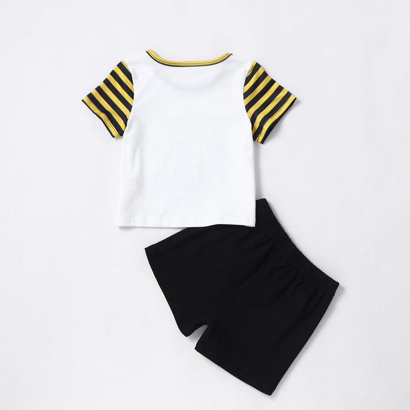 Boys Striped Car Letter T-Shirt And Short Two Piece Baby Sets - PrettyKid