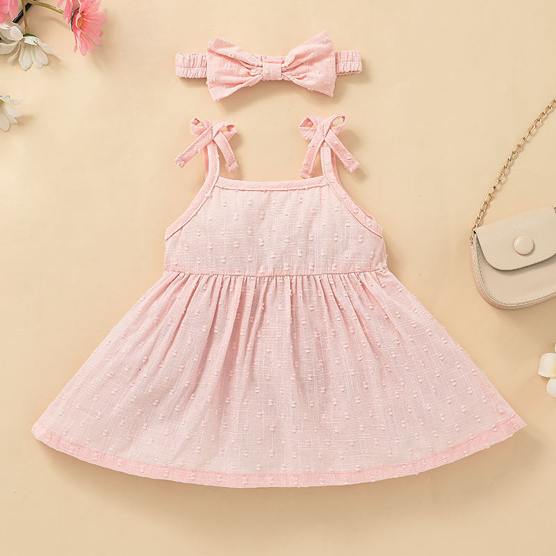 Baby Girls Pink Sleeveless Cami Dress And Headband Wholesale Baby Girl Sets - PrettyKid