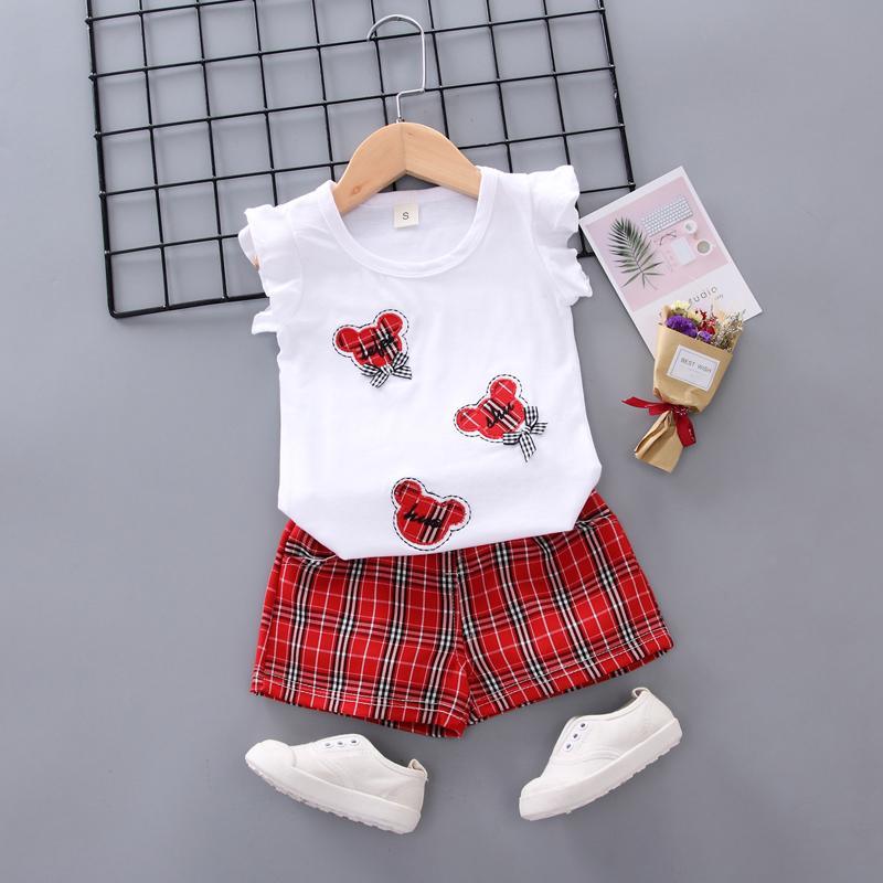 Toddler Girl Plaid Pattern T-shirt & Plaid Short Children's Clothing - PrettyKid