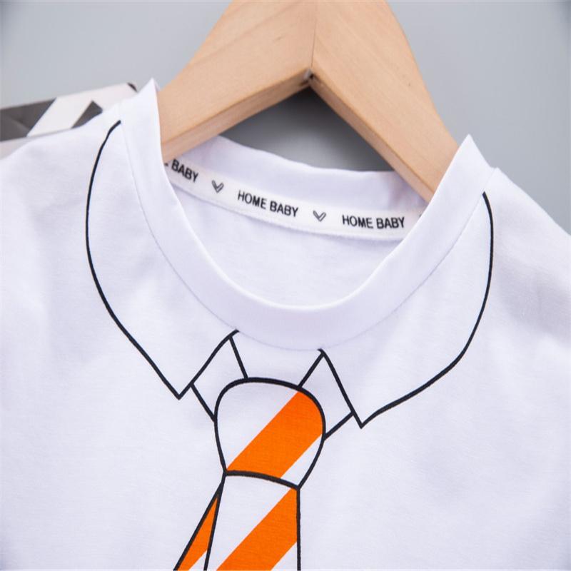 Grow Boy Tie Patten Top & Contrast Letters Shorts - PrettyKid