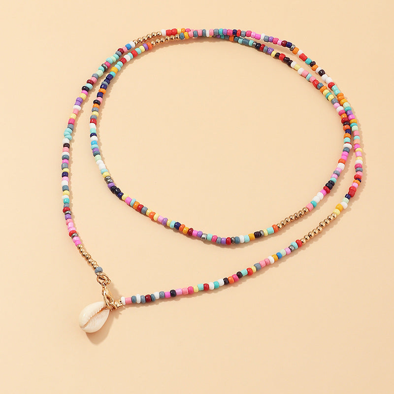 Women Shell Pendant Beaded Necklace - PrettyKid