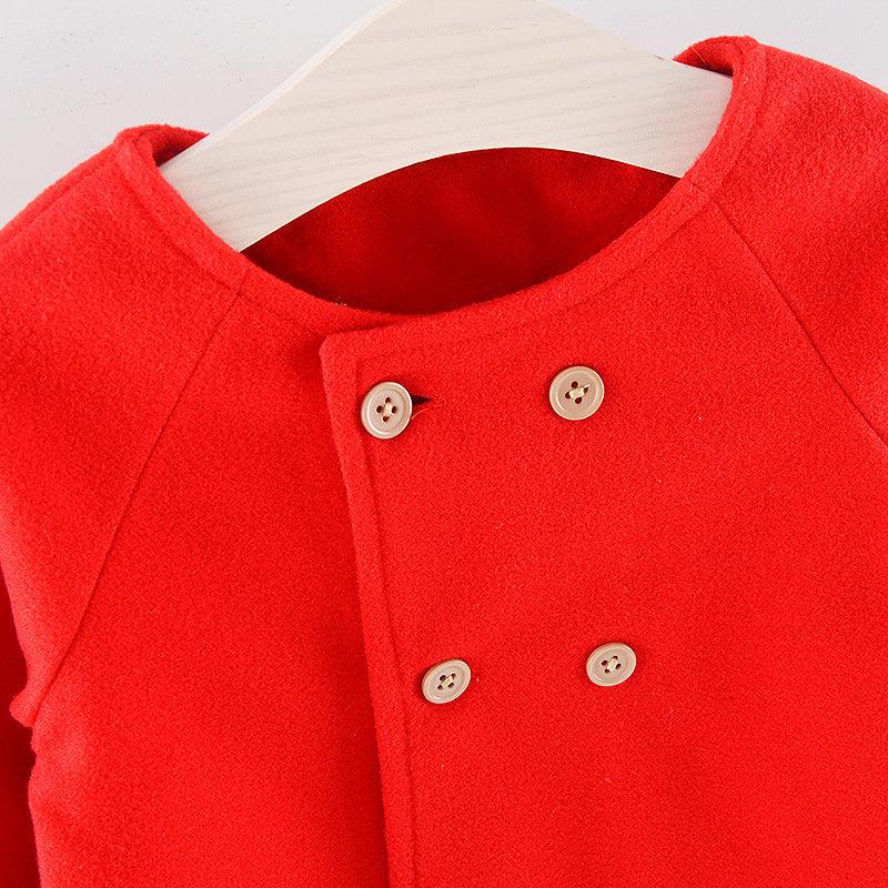 Toddler Kids Girl Solid Color Round Neck Long Sleeved Cape Wool Coat - PrettyKid