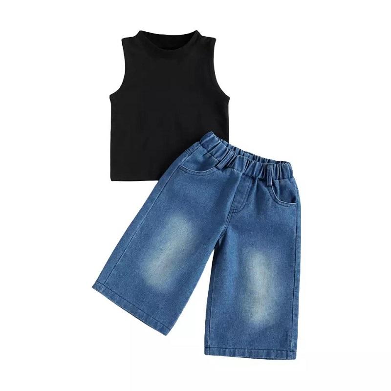Toddler Girl 2pcs Sleeveless T-shirt & Loose Jeans - PrettyKid