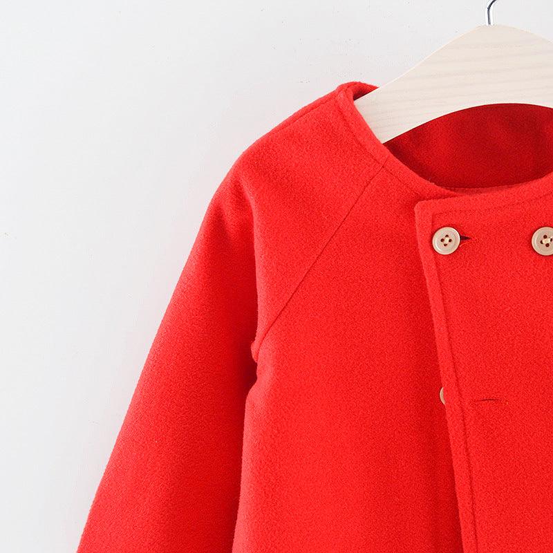 Toddler Kids Girl Solid Color Round Neck Long Sleeved Cape Wool Coat - PrettyKid