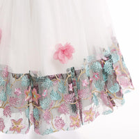 Kids Girls Flower Embroidered Mesh Stitched Sleeveless Puffy Dress Flower Girl Skirt - PrettyKid