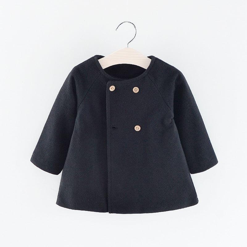 Toddler Kids Girl Solid Color Round Neck Long Sleeved Cape Wool Coat - PrettyKid